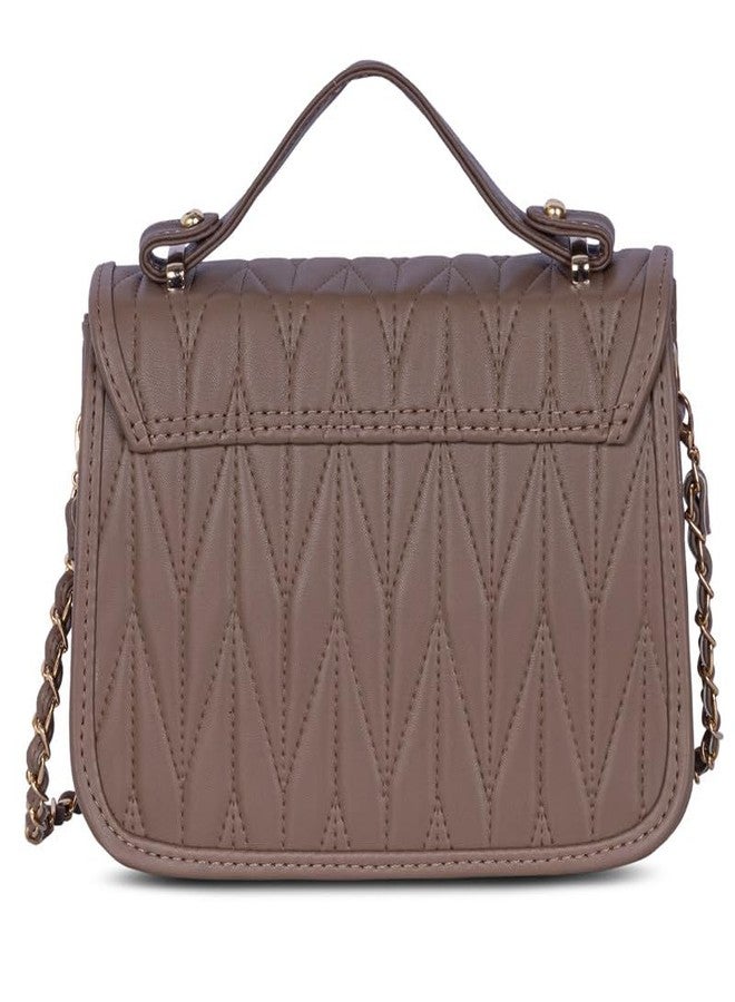 كاتشي حقيبة كتف نسائية جذابة من الجلد الصناعي البيج مع مشبك إغلاق - Image 3